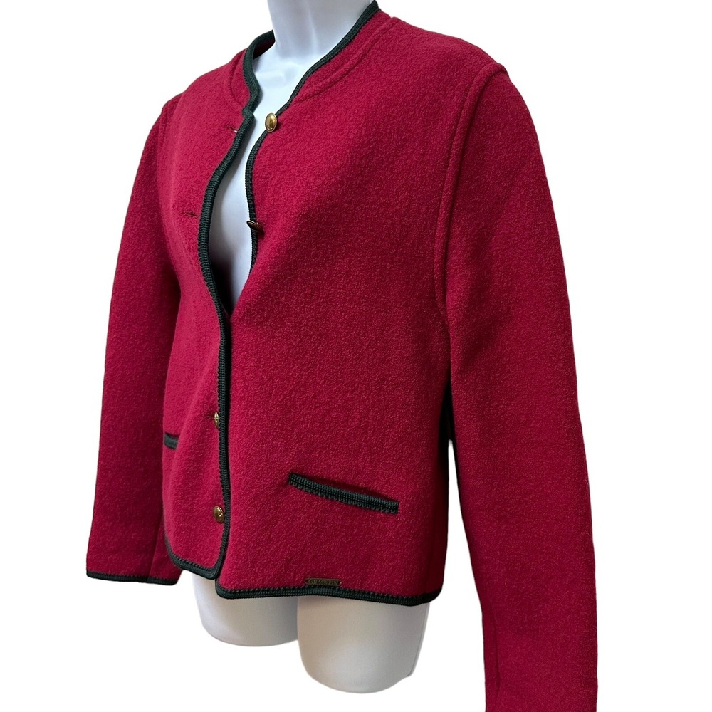 GIESSWEIN Wine & Green Loden Boiled Pure Wool Jacket US Size 10 Made in Austria - Picture 4 of 11